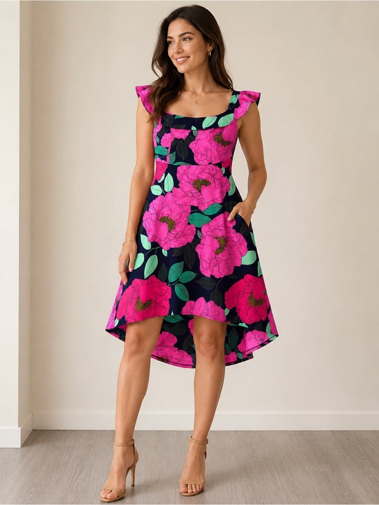 New York & Company Dresses & Skirts - New York & Company Navy Dress with Hot Pink Floral Print